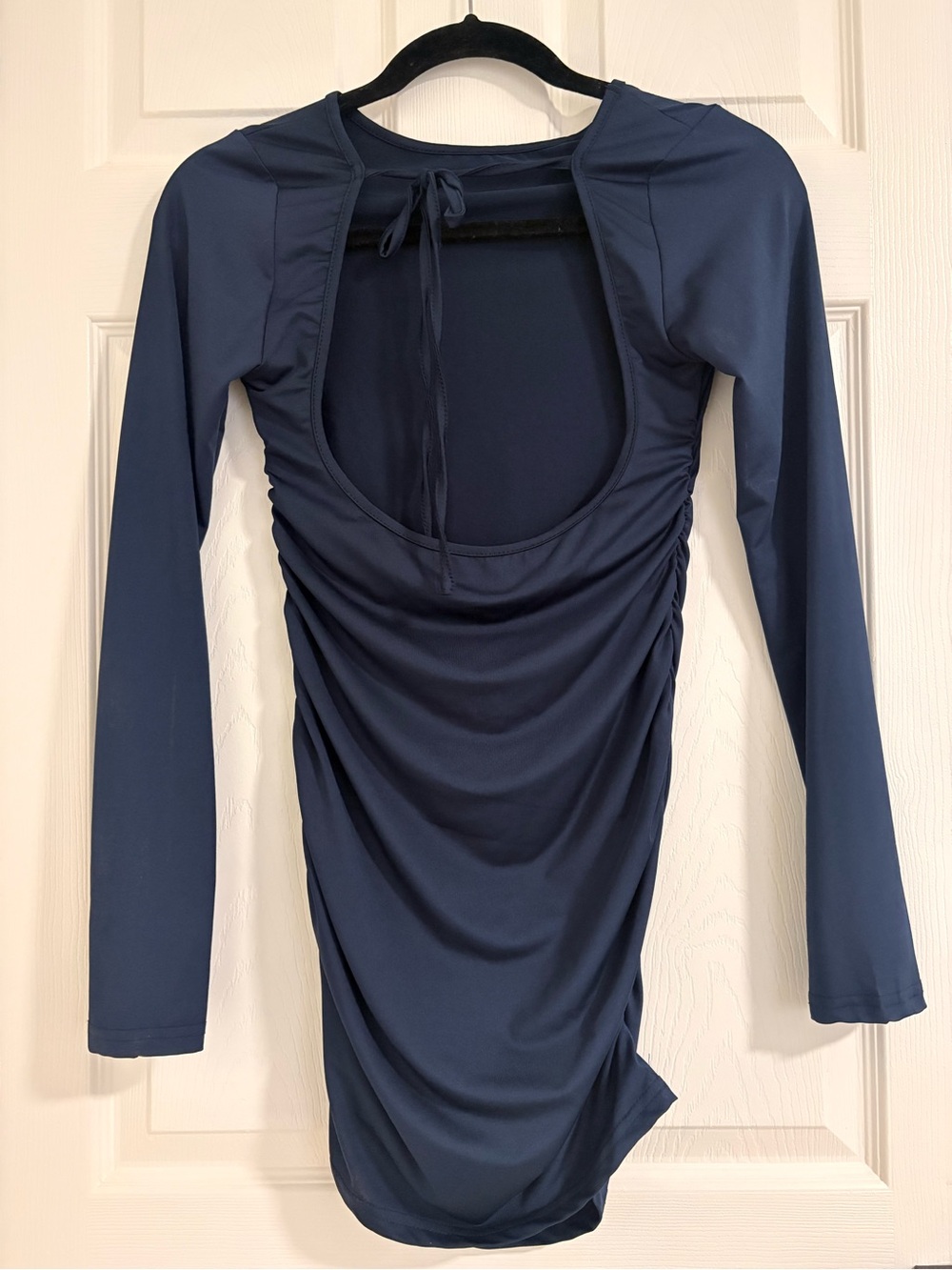 SHEIN Navy Long-Sleeve Ruched Open-Back Dress